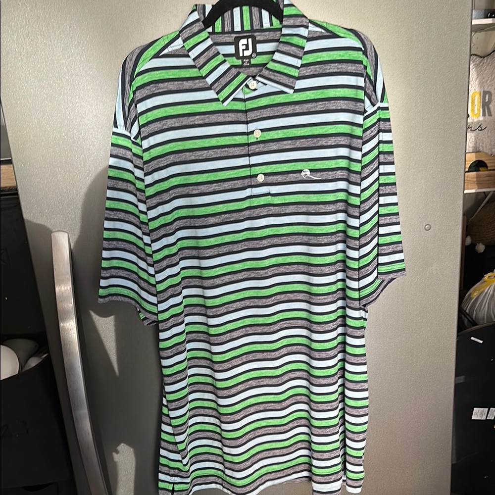 FootJoy Men's Green and Black Striped Polo Shirt
